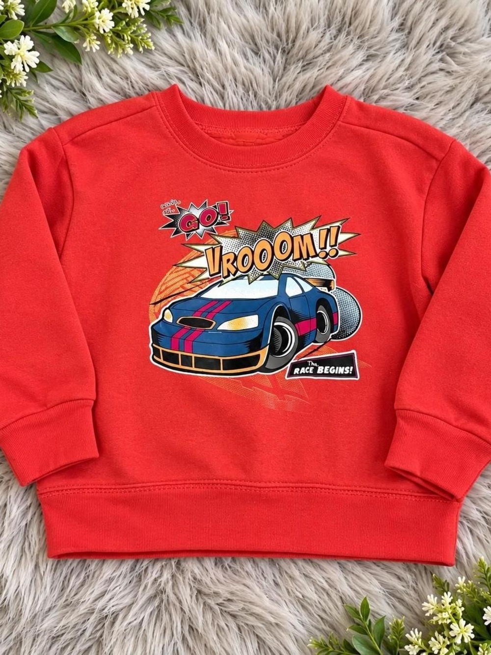 Garanimals Orange Sweatshirt with Blue Race Car Graphic
